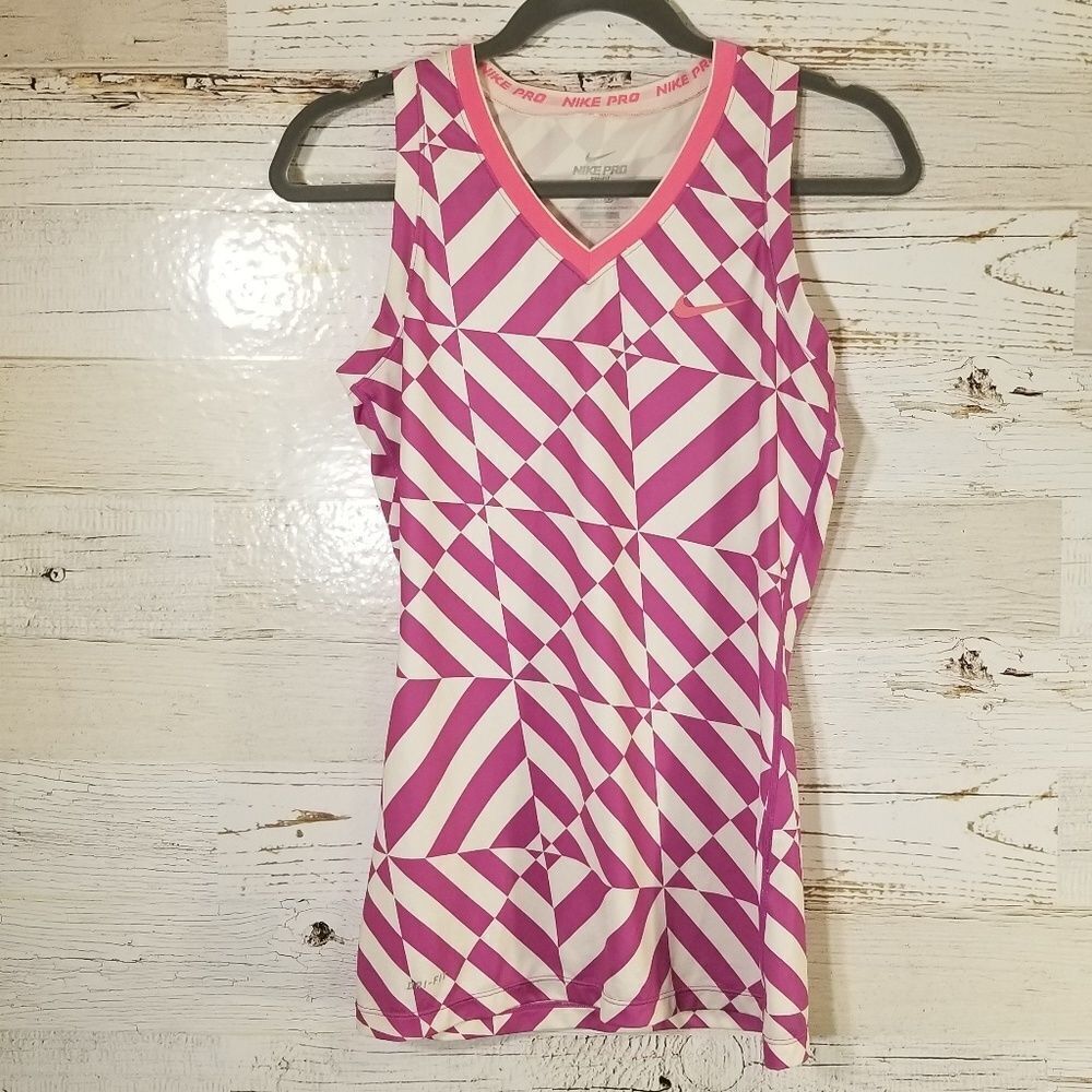 Nike Pink and White Geometric Tank Top